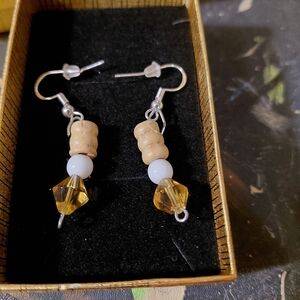 Neutral Beige and Amber Beaded Drop Earrings for Women